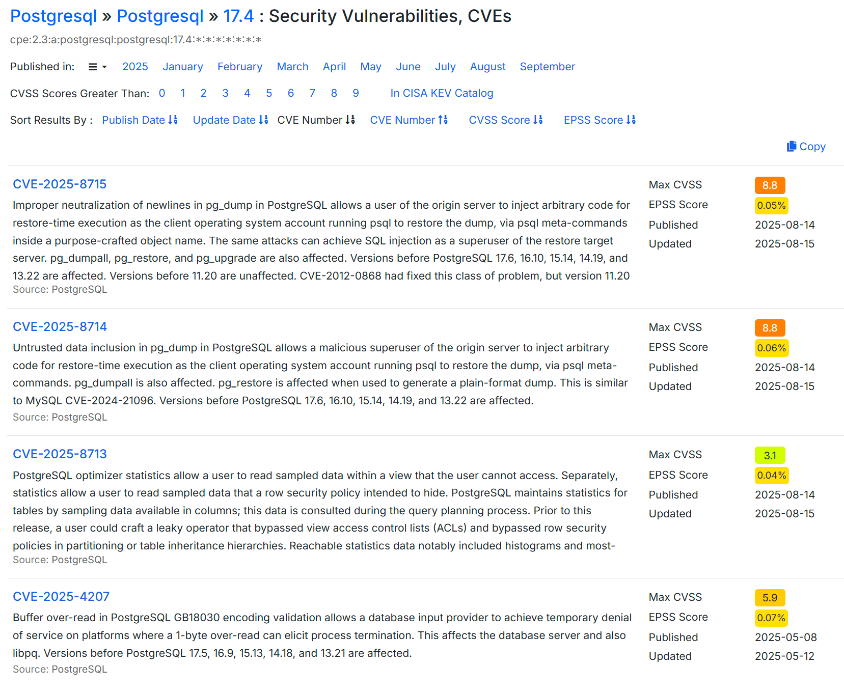 PostrgeSQL Vulnerabilities